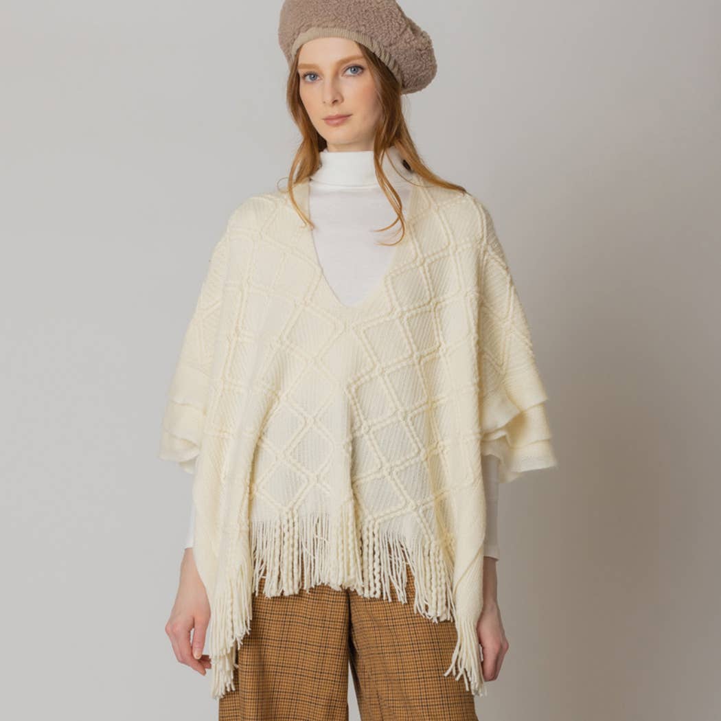 Crochet Patterned Poncho with Fringes