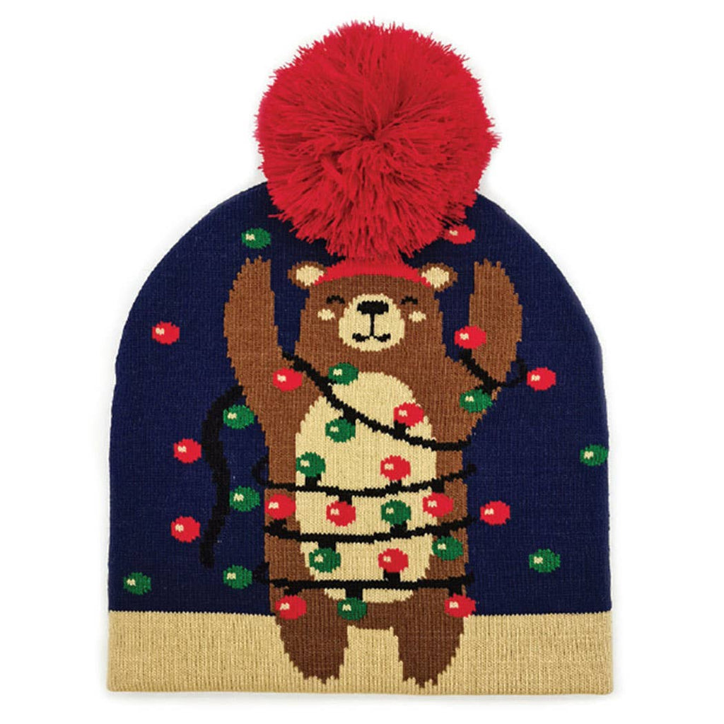 Holiday Bear Print Knit Beanie Hat