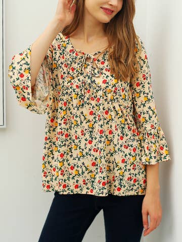 3/4 SLEEVE WITH NECK STRING DETAILED TOP