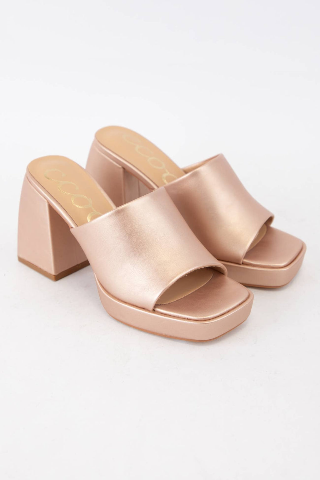 DORIS Rose Gold Platform Mule Heels with Retro Square Toe De