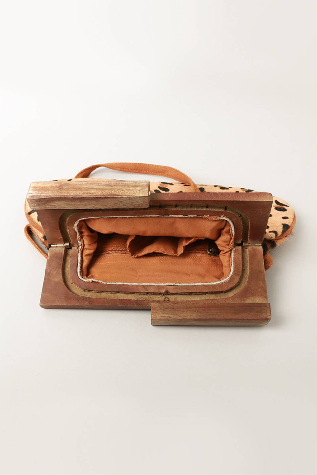Leopard Print Wooden Frame Clutch Bag
