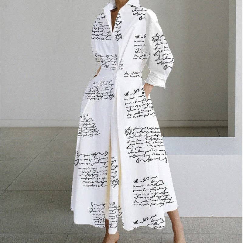 Stylish Printed Polo Neck Loose Fit Midi Dress