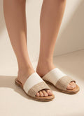 BAMBI Asymmetrical Linen Slide Sandals with Raffia Combo Upp