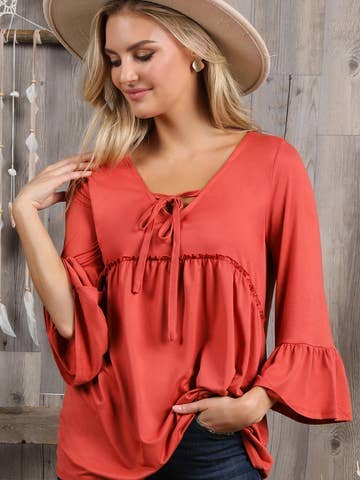 3/4 SLEEVE WITH NECK STRING DETAILED TOP