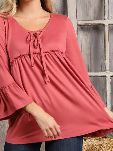 3/4 SLEEVE WITH NECK STRING DETAILED TOP