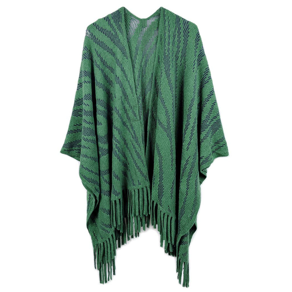 Zebra Crochet Ruana with Fringes