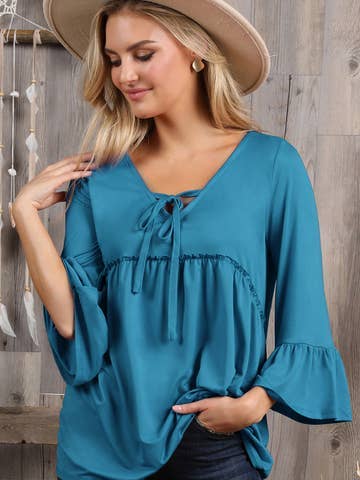 3/4 SLEEVE WITH NECK STRING DETAILED TOP