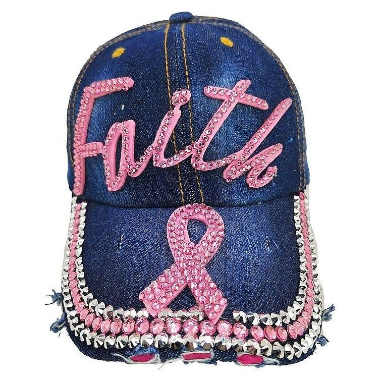 Faith Pink Ribbon Rhinestone Cap