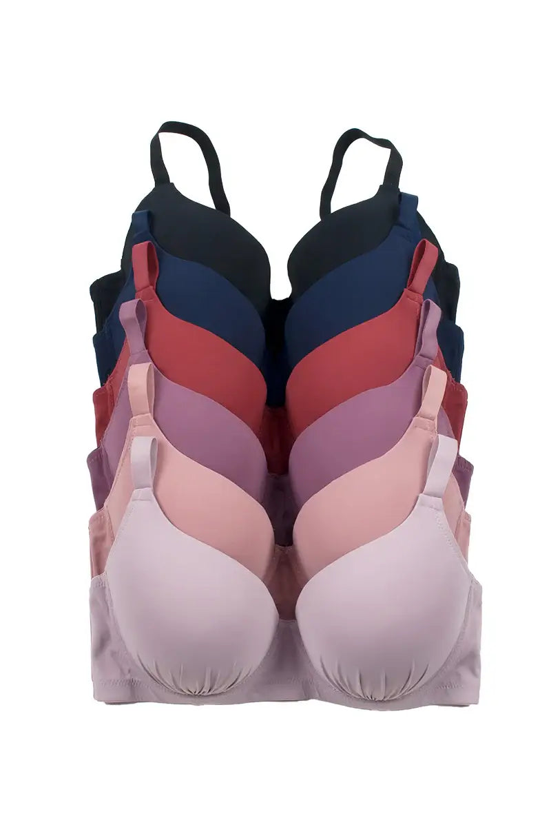 6 Pcs Assorted Colors B/C/D/DD/DDD/F Cup Full Coverage Bra
