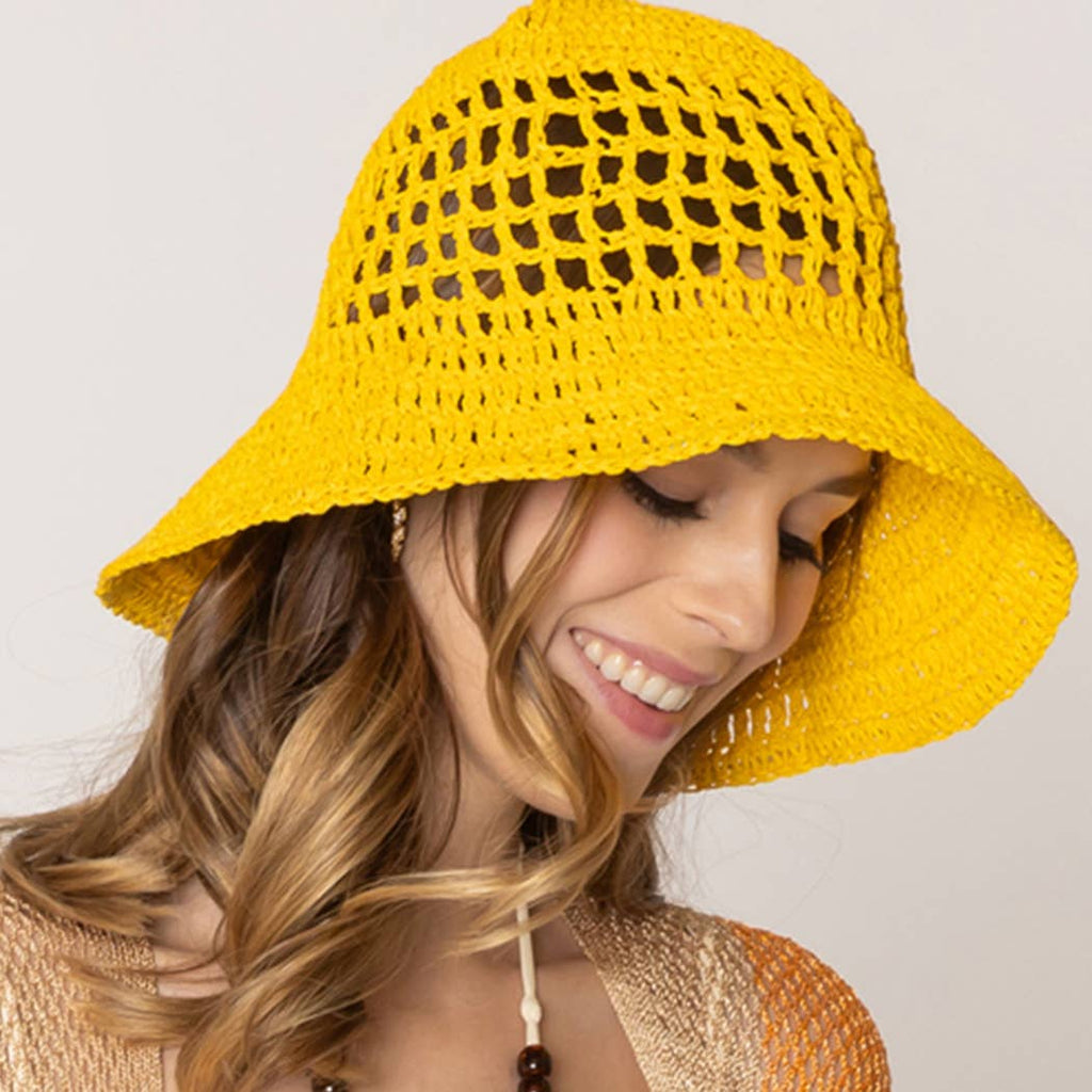 Solid Summer Beach Straw Crochet Bucket Hat