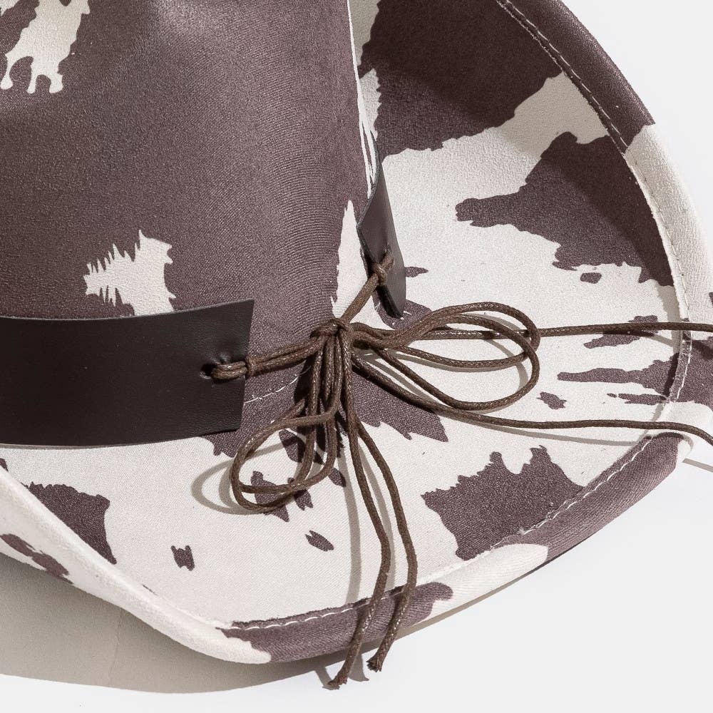 Cow Print Western Long Horn Strap Cowboy Hat