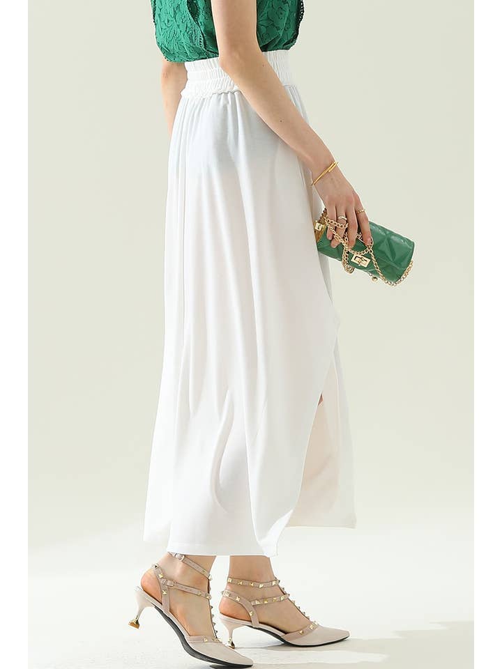BANDED SMOCKING WAIST MAXI SKIRT WITH POCKET