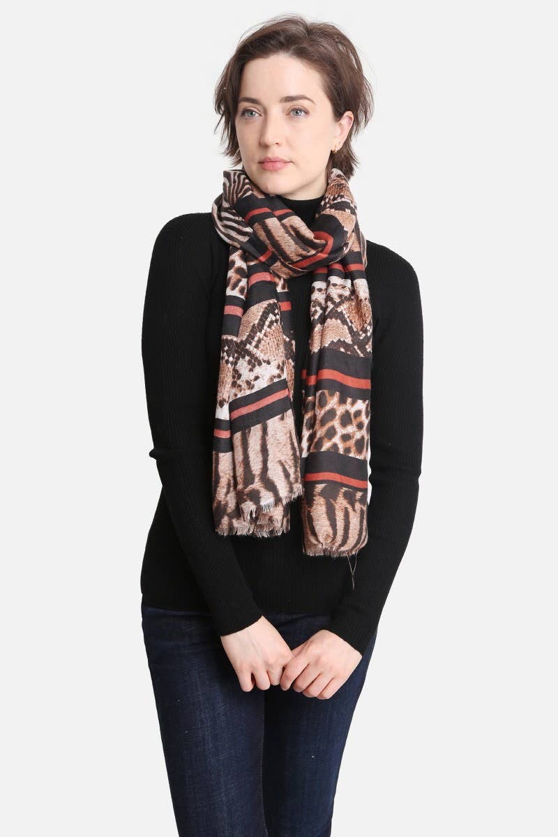 Women's Mixed Animal Print Oblong Scarf