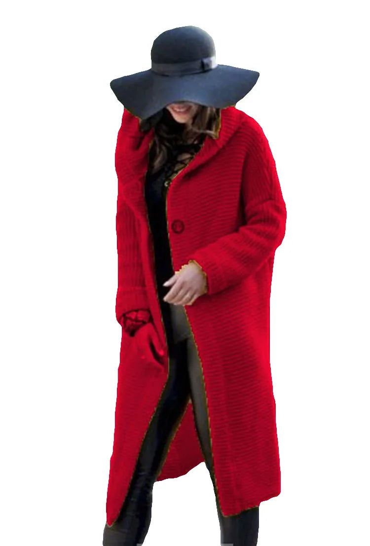 Knit Hooded Long Coat Sweater